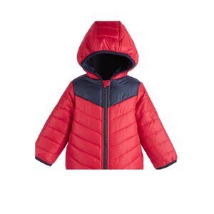 Baby Boys 3-6 Months Hooded Puffer Jacket Red & Navy Polyester Outerwear